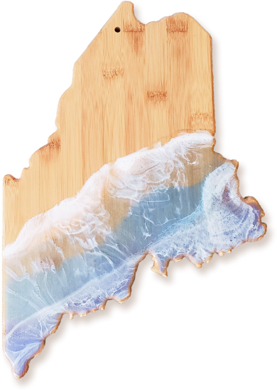 Cutting board in the shape of the state of Maine