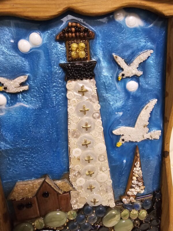 Upcycle Lighthouse Mosaic with Resin Wall Decor Close up