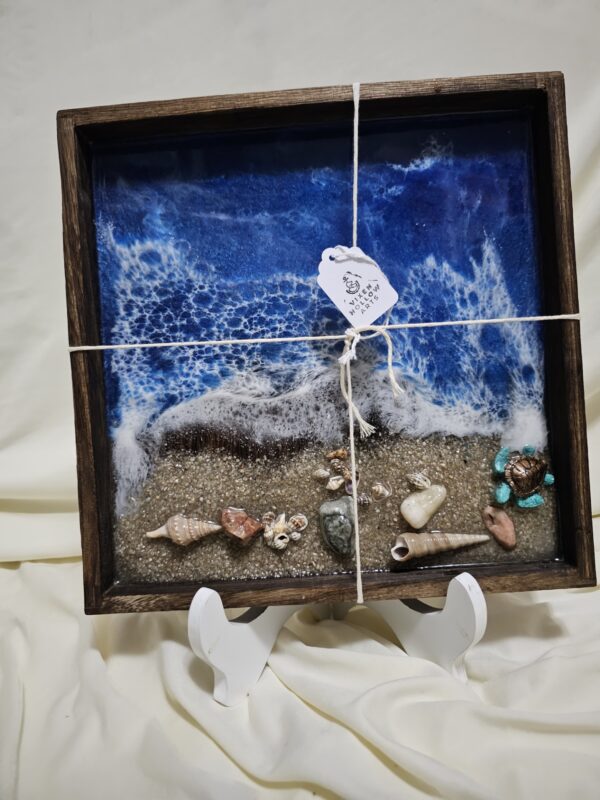 square ocean resin tray with sea turtle