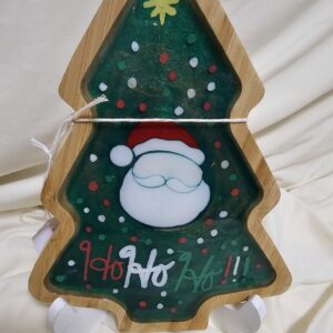 Christmas Tree Charcuterie hand painted with Santa made of cut glass. Cookies for Santa Board.