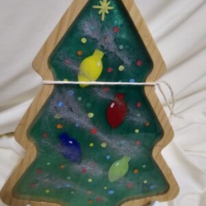 Christmas Tree Charcuterie hand painted with Bulbs made of cut glass. Cookies for Santa Board.