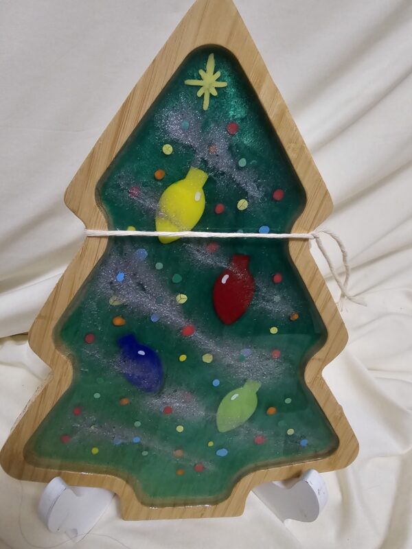 Christmas Tree Charcuterie hand painted with Bulbs made of cut glass. Cookies for Santa Board.