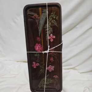 Red florals in resin on an Acacia Wood Tray