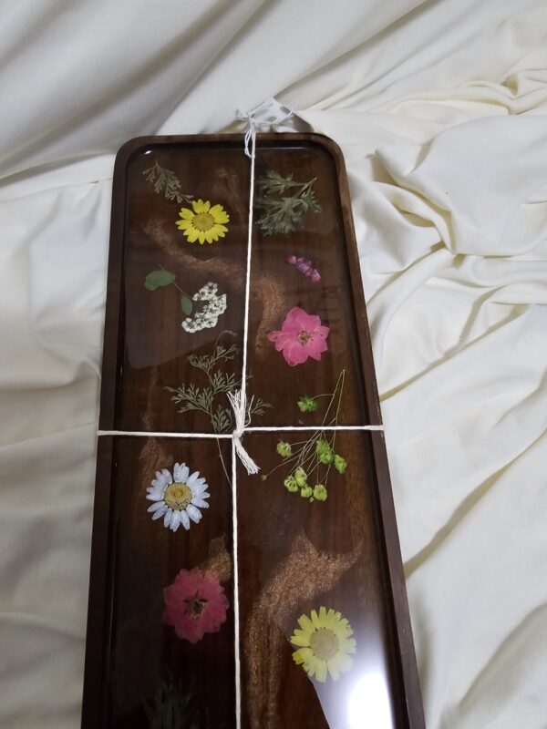 Bright florals in resin on an Acacia Wood Tray