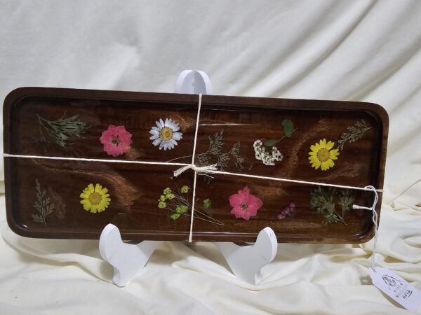 Bright florals in resin on an Acacia Wood Tray