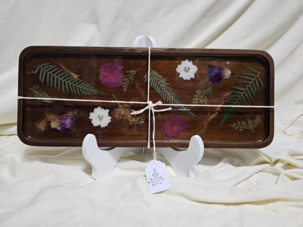 Maroon and Purple florals in resin on an Acacia Wood Tray