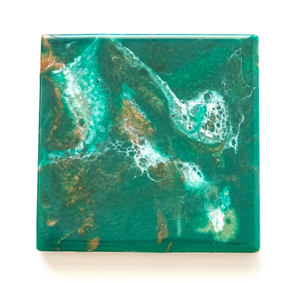 GREEN MARBLE A stunning fusion of deep greens and soft white veins, creating a timeless marble-inspired design. Set of 4 Coasters