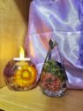 resin and dried flowers as votive holder and ring stand